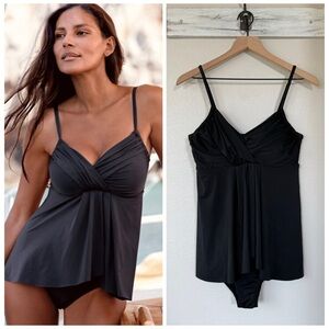GARNET HILL 10 UPF 50+ Ruched Overlay One Piece Swimsuit in Black • Soft Modest